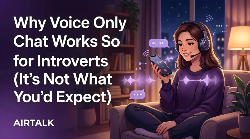 Woman with headphones using a voice chat app on her phone at home AirTalk